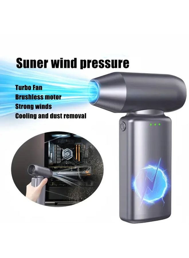 مروحة توربو محمولة يدوية رمادية عالية السرعة 150000 دورة في الدقيقة بشحن USB ومحرك عديم الفرشاة مع عدة أوضاع - Image 4